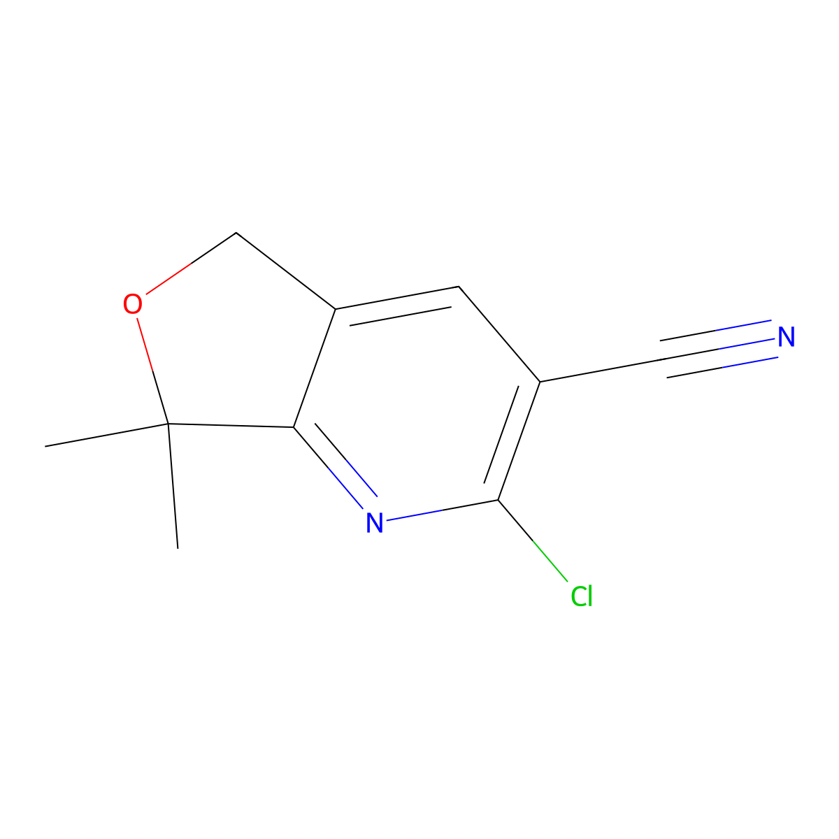 2-chloro-7,7-dimethyl-5H,7H-furo(3,4-b)pyridine-3-carbonitrile molecular structure, CAS 1851912-12-3