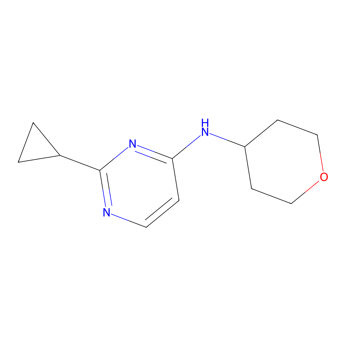 2-cyclopropyl-N-(oxan-4-yl)pyrimidin-4-amine molecular structure, CAS 1852072-96-8
