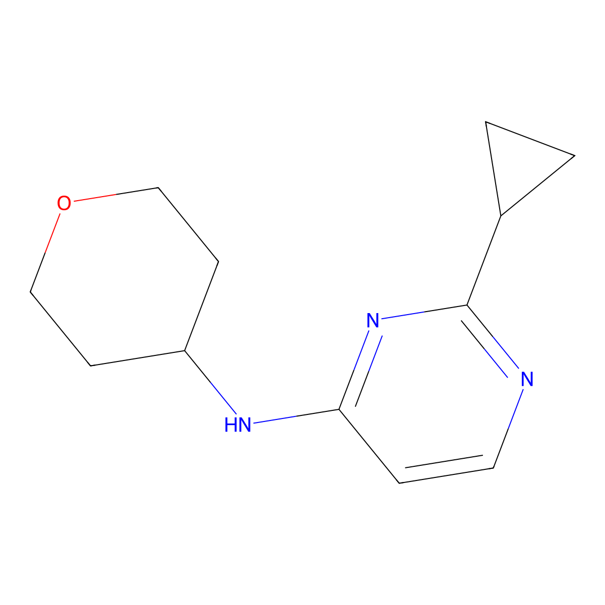 2-cyclopropyl-N-(oxan-4-yl)pyrimidin-4-amine molecular structure, CAS 1852072-96-8