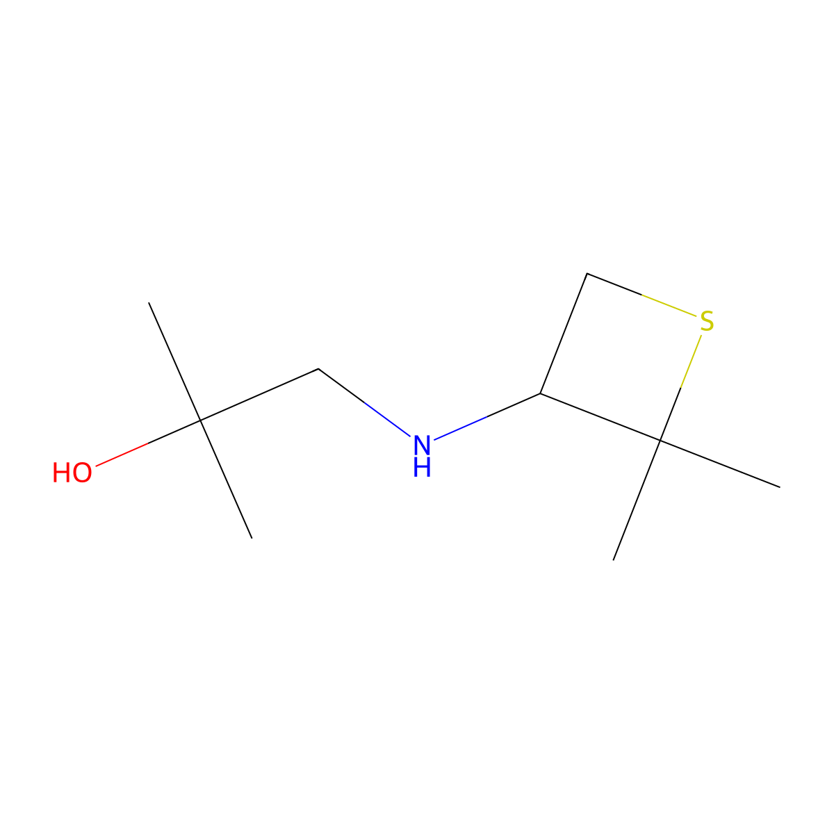 1-((2,2-Dimethylthietan-3-yl)amino)-2-methylpropan-2-ol molecular structure, CAS 1852079-16-3