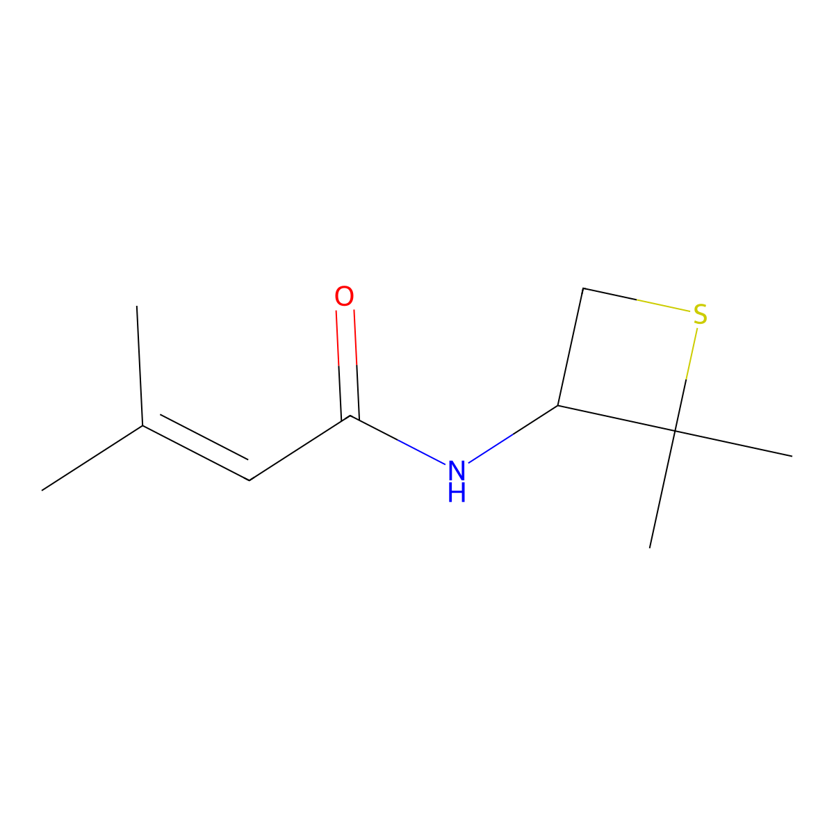 N-(2,2-Dimethylthietan-3-yl)-3-methylbut-2-enamide molecular structure, CAS 1852080-44-4