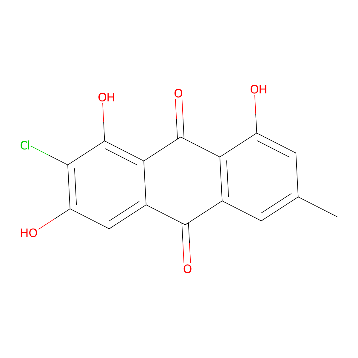 2-Chloro-1,3,8-trihydroxy-6-methyl-9,10-anthracenedione molecular structure, CAS 18521-72-7