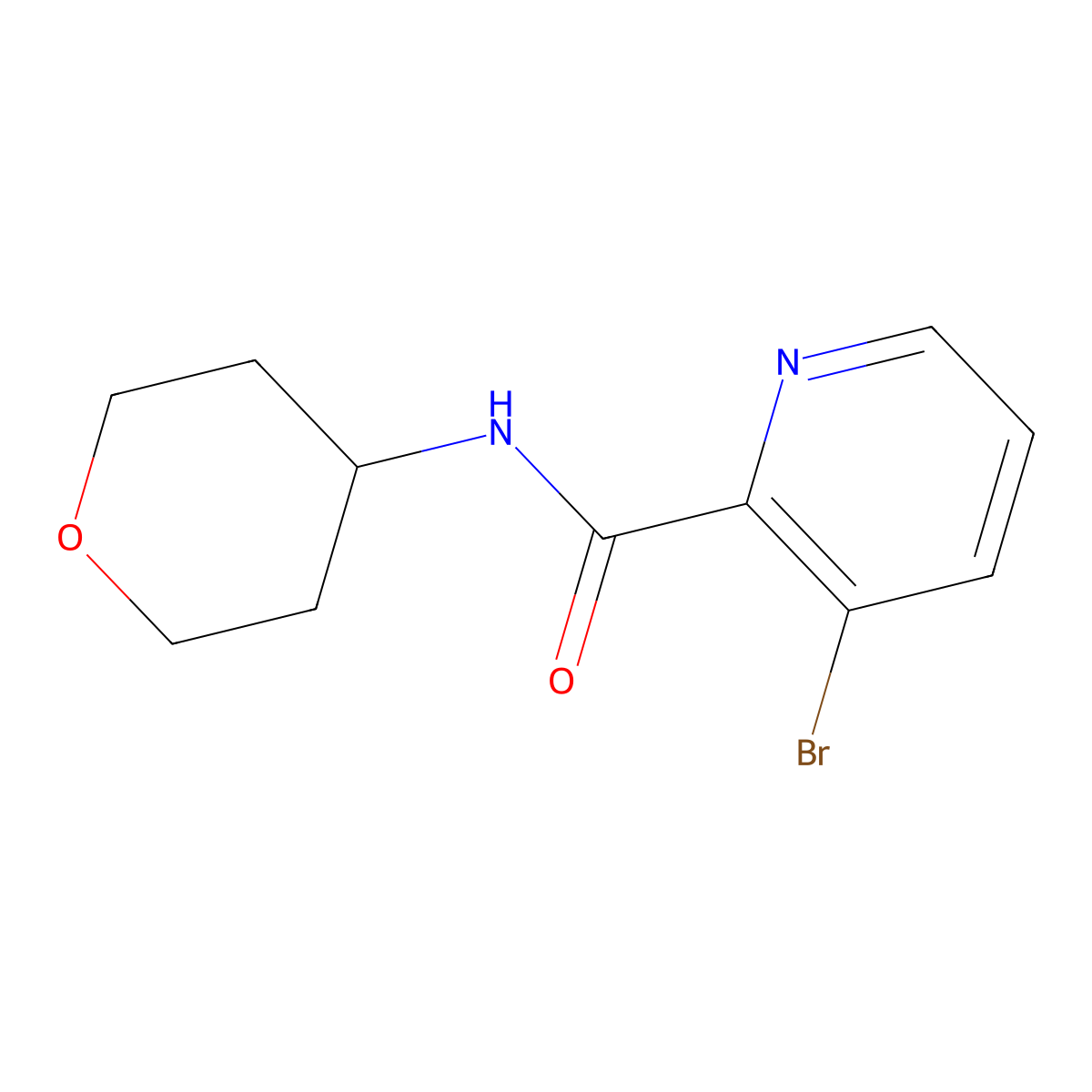 3-Bromo-N-(tetrahydro-2H-pyran-4-yl)picolinamide molecular structure, CAS 1852205-74-3