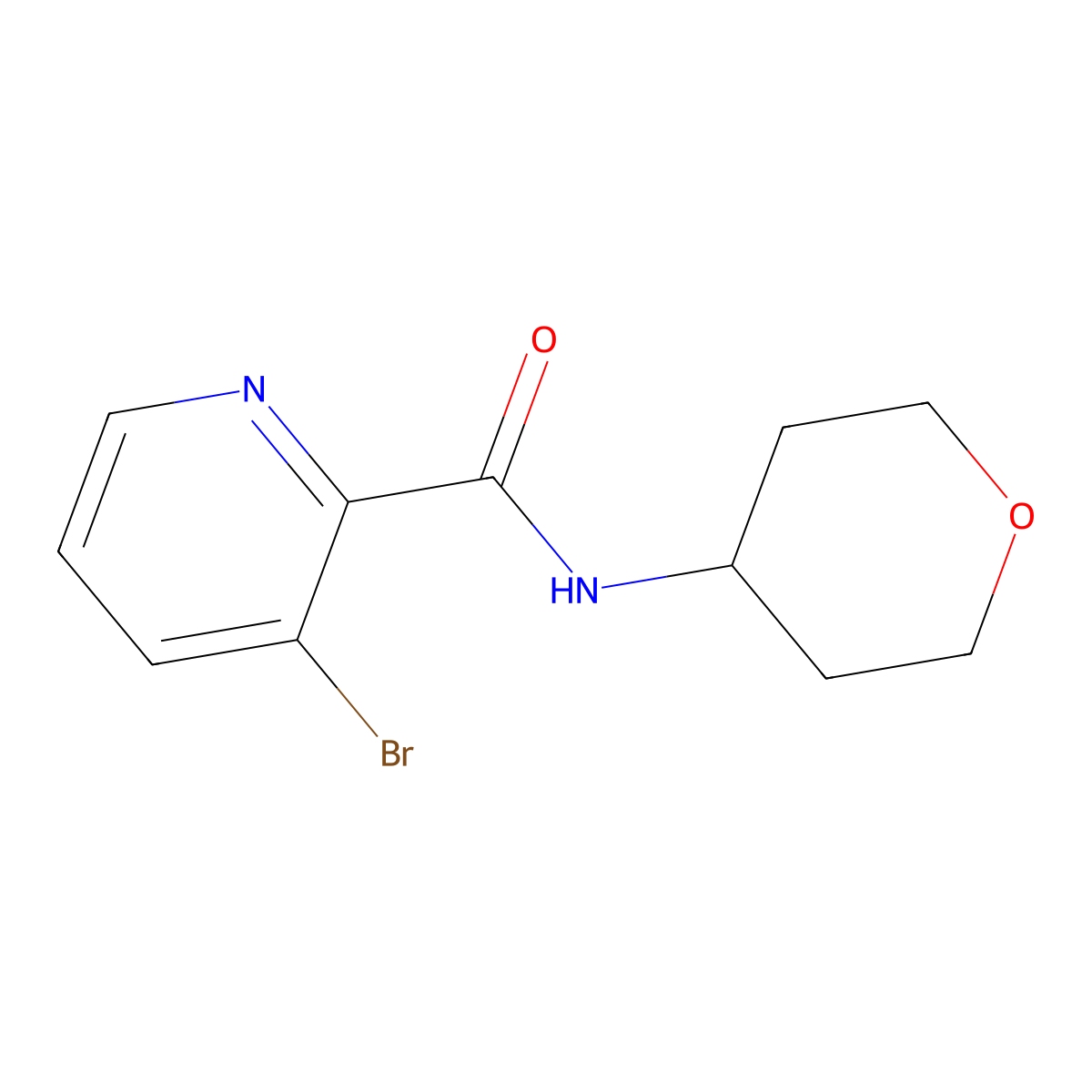 3-Bromo-N-(tetrahydro-2H-pyran-4-yl)picolinamide molecular structure, CAS 1852205-74-3