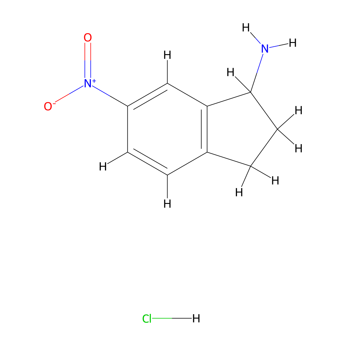 6-Nitro-2,3-dihydro-1H-inden-1-amine--hydrogen chloride (1/1) molecular structure, CAS 185230-66-4