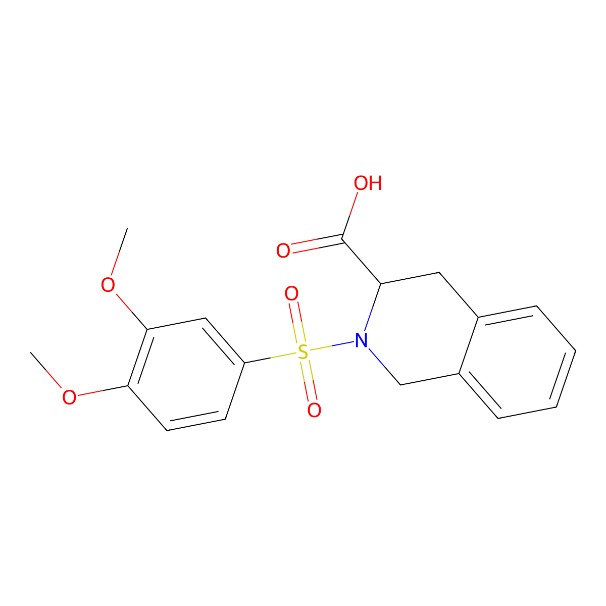 2-(3,4-dimethoxyphenyl)sulfonyl-3,4-dihydro-1H-isoquinoline-3-carboxylic acid molecular structure, CAS 185244-25-1