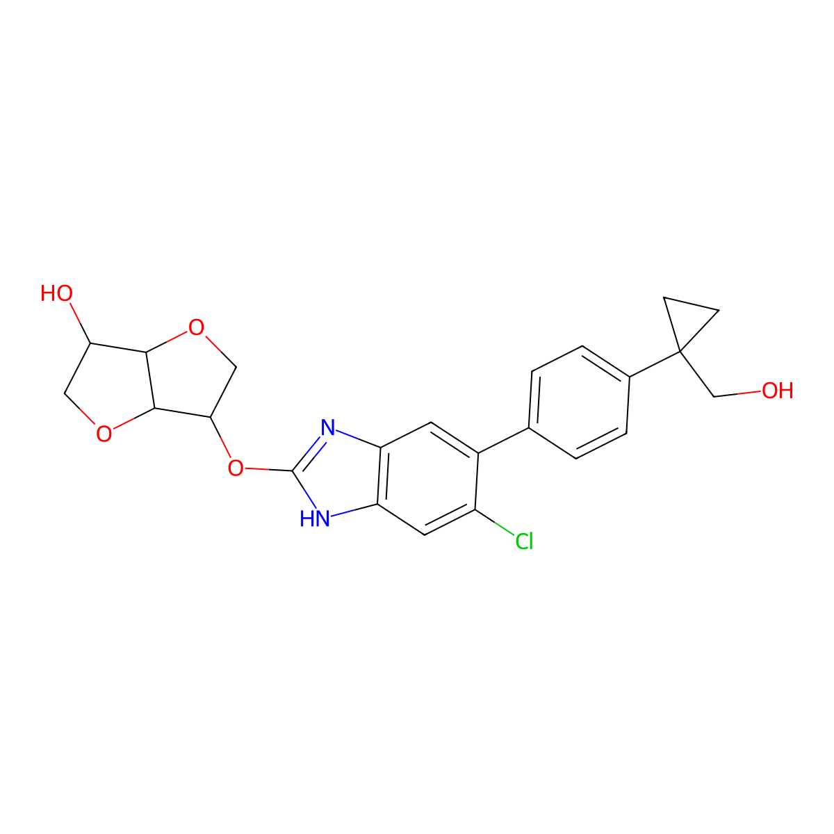 1,4:3,6-Dianhydro-2-O-(6-Chloro-5-{4-[1-(Hydroxymethyl)cyclopropyl]phenyl}-1h-Benzimidazol-2-Yl)-D-Mannitol molecular structure, CAS 1852452-14-2