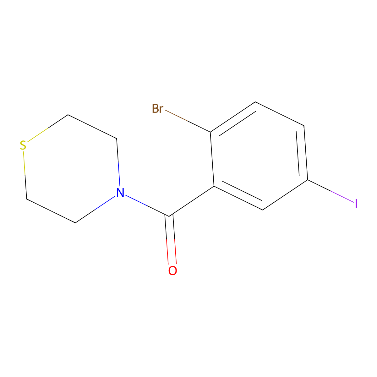 (2-Bromo-5-iodophenyl)(thiomorpholino)methanone molecular structure, CAS 1852640-29-9