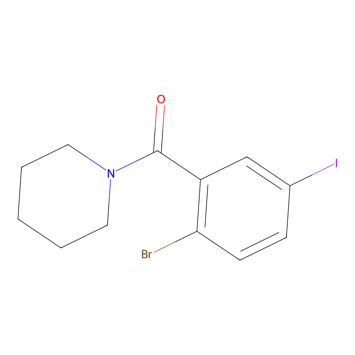 (2-Bromo-5-iodophenyl)(piperidin-1-yl)methanone molecular structure, CAS 1852671-32-9