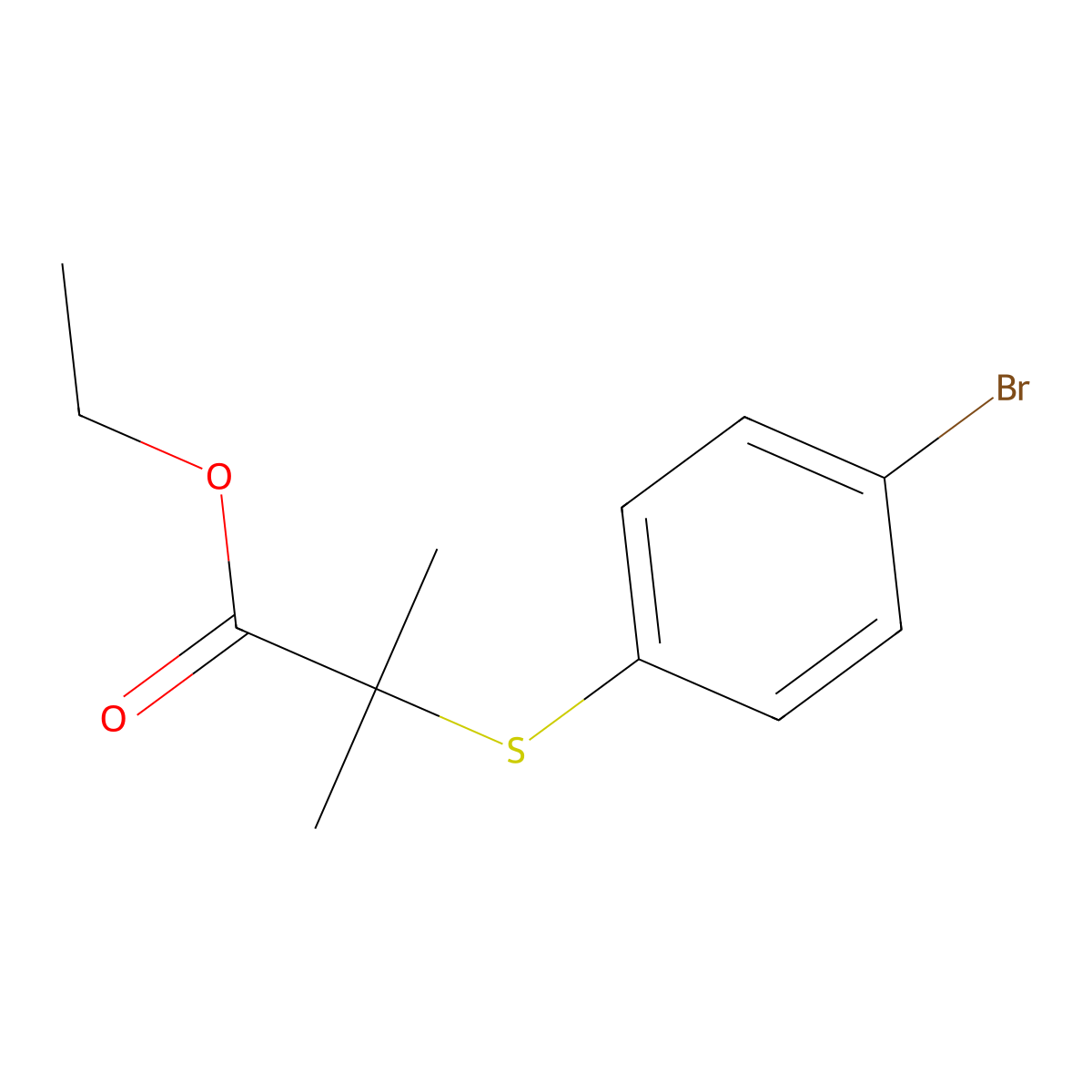 Ethyl 2-(4-bromophenyl)sulfanyl-2-methyl-propanoate molecular structure, CAS 18527-15-6