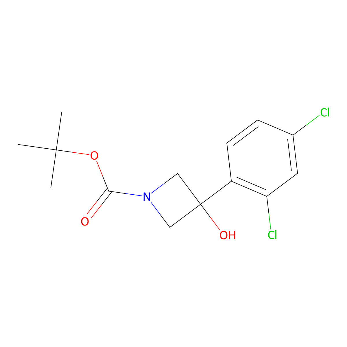 1,1-Dimethylethyl 3-(2,4-dichlorophenyl)-3-hydroxy-1-azetidinecarboxylate molecular structure, CAS 1852826-91-5