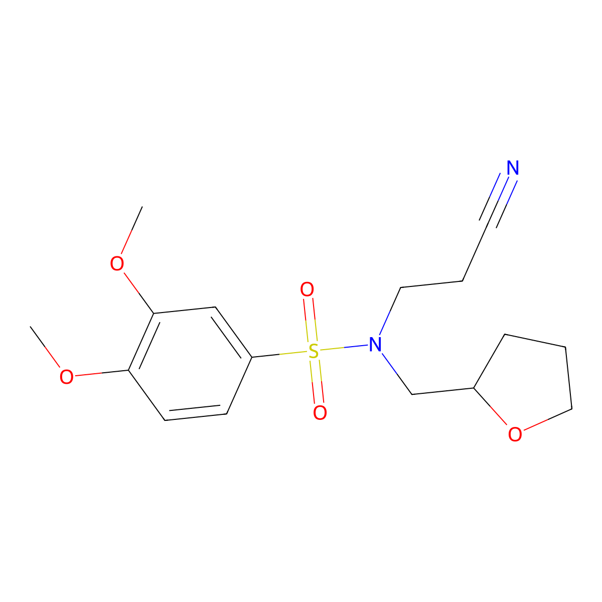 N-(2-cyanoethyl)-3,4-dimethoxy-N-(oxolan-2-ylmethyl)benzenesulfonamide molecular structure, CAS 185299-49-4