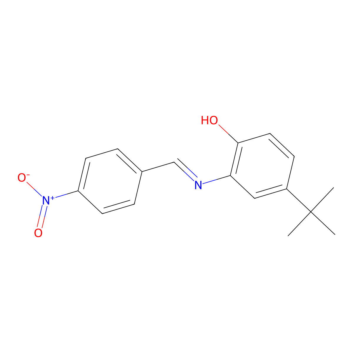 4-Tert-butyl-2-[(4-nitrophenyl)methylideneamino]phenol molecular structure, CAS 185315-13-3