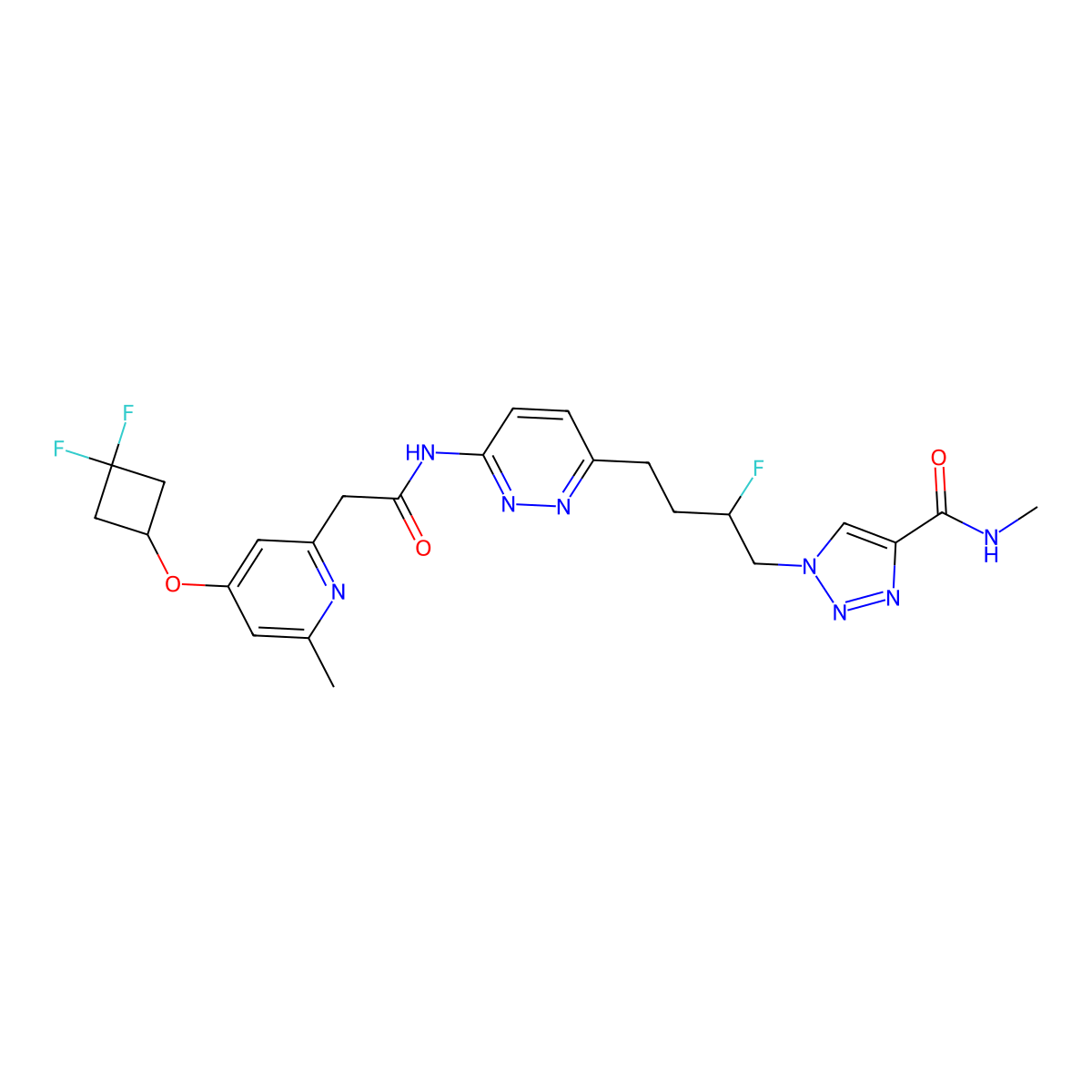 1-[(2R)-4-[6-[[2-[4-(3,3-difluorocyclobutyl)oxy-6-methylpyridin-2-yl]acetyl]amino]pyridazin-3-yl]-2-fluorobutyl]-N-methyltriazole-4-carboxamide molecular structure, CAS 1853164-83-6