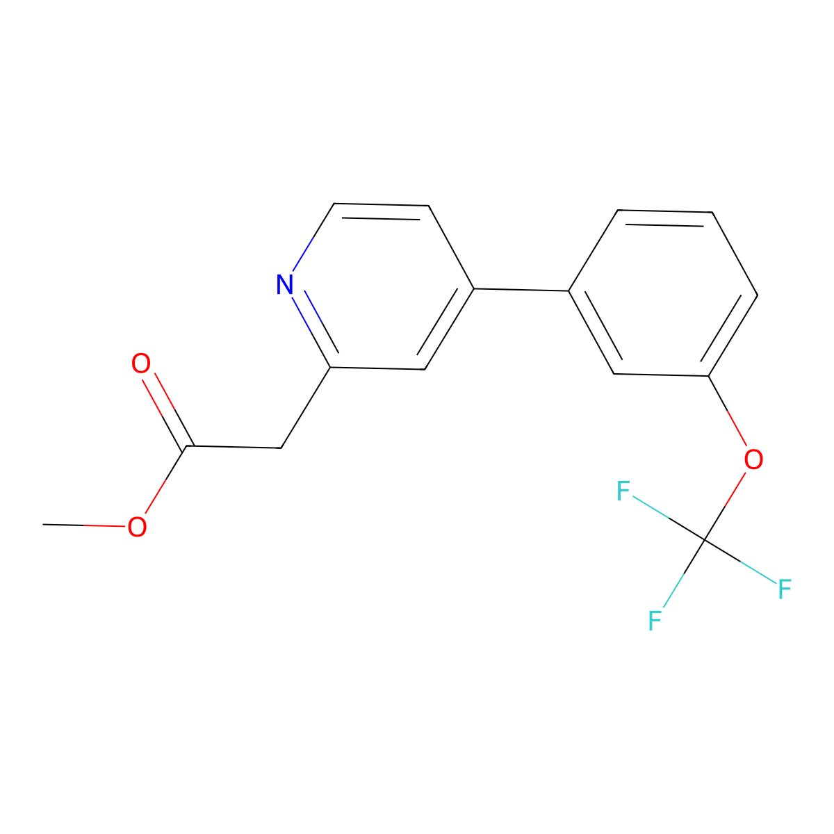 Methyl 2-(4-(3-(trifluoromethoxy)phenyl)pyridin-2-yl)acetate molecular structure, CAS 1853165-71-5