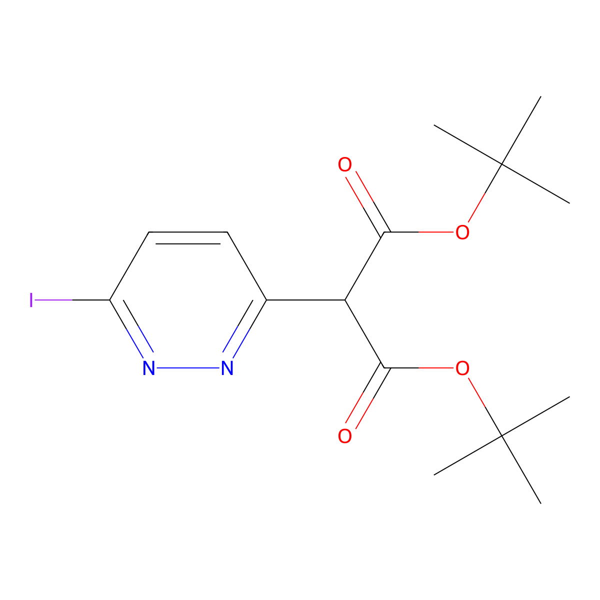 Di-tert-butyl 2-(6-iodopyridazin-3-yl)malonate molecular structure, CAS 1853166-10-5
