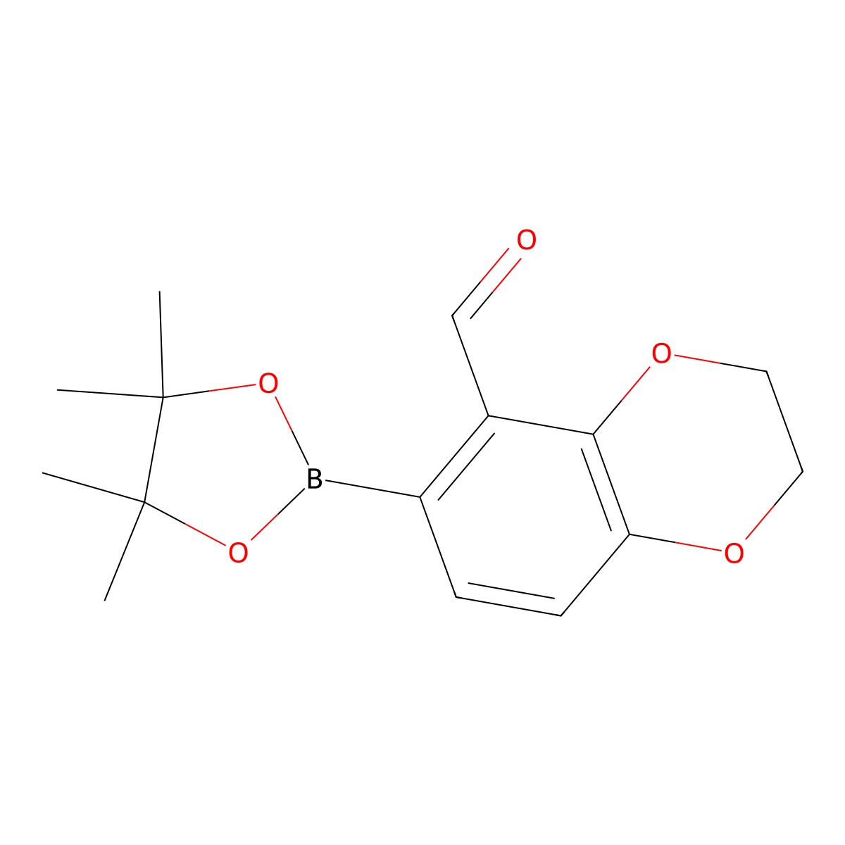 6-(4,4,5,5-Tetramethyl-1,3,2-dioxaborolan-2-yl)-2,3-dihydrobenzo[b][1,4]dioxine-5-carbaldehyde molecular structure, CAS 1853176-74-5