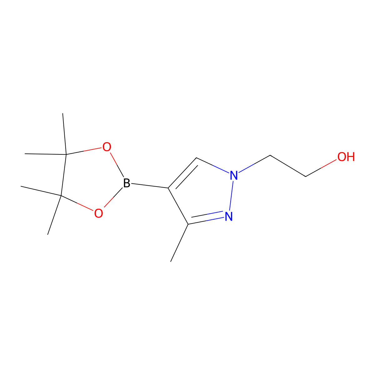 3-Methyl-1-(hydroxyethyl)pyrazole-4-boronic acid pinacol ester molecular structure, CAS 1853186-51-2
