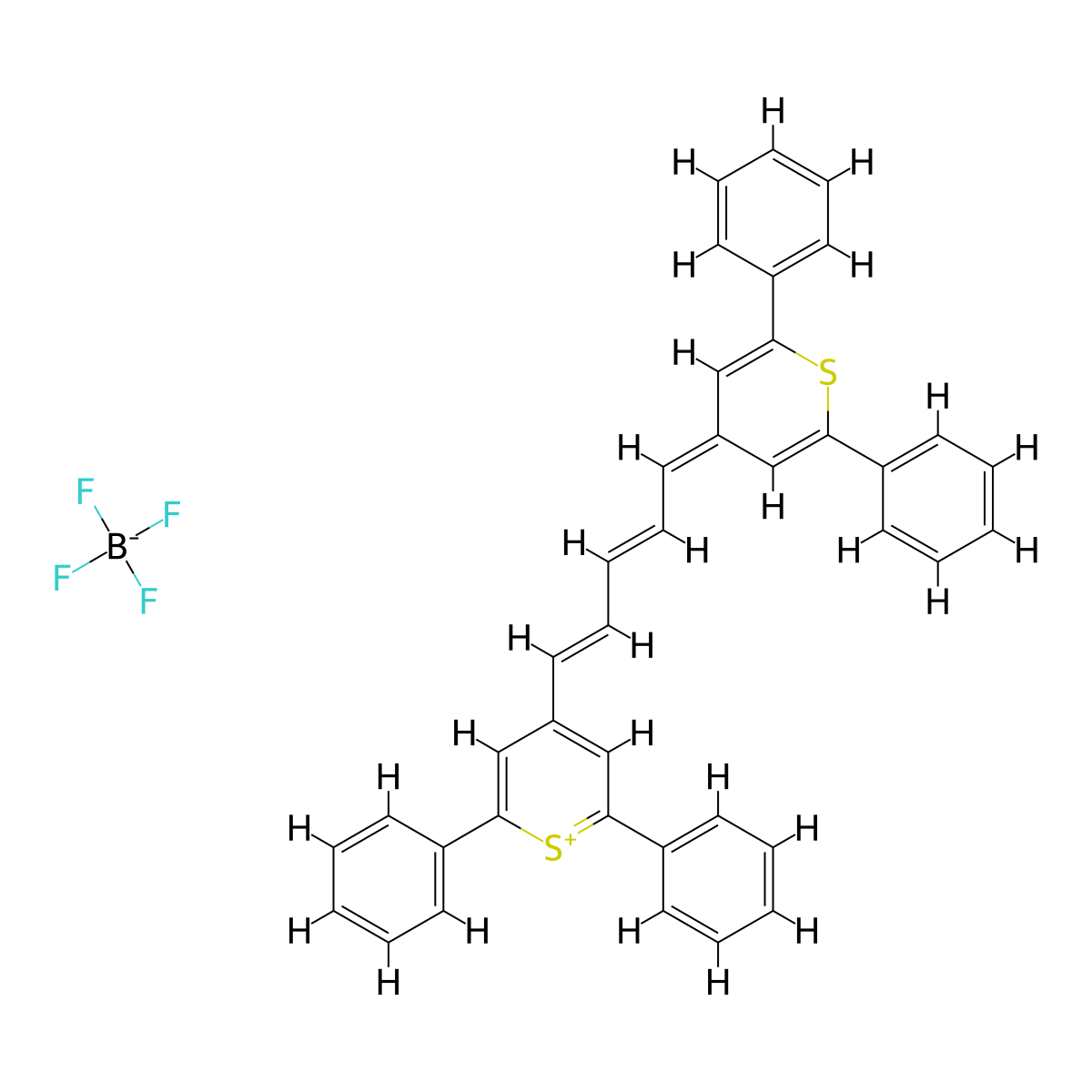 4-((1E,3E)-5-(2,6-diphenyl-4H-thiopyran-4-ylidene)penta-1,3-dien-1-yl)-2,6-diphenylthiopyrylium tetrafluoroborate molecular structure, CAS 185333-32-8