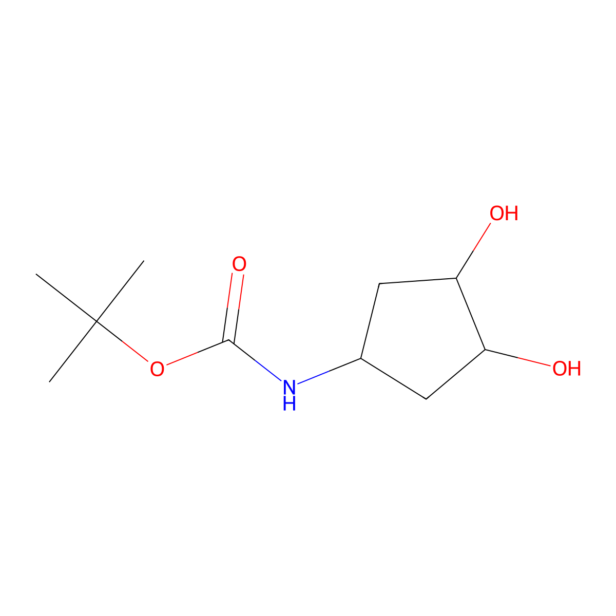 rac-tert-butyl N-((1R,3R,4S)-3,4-dihydroxycyclopentyl)carbamate molecular structure, CAS 1853339-29-3