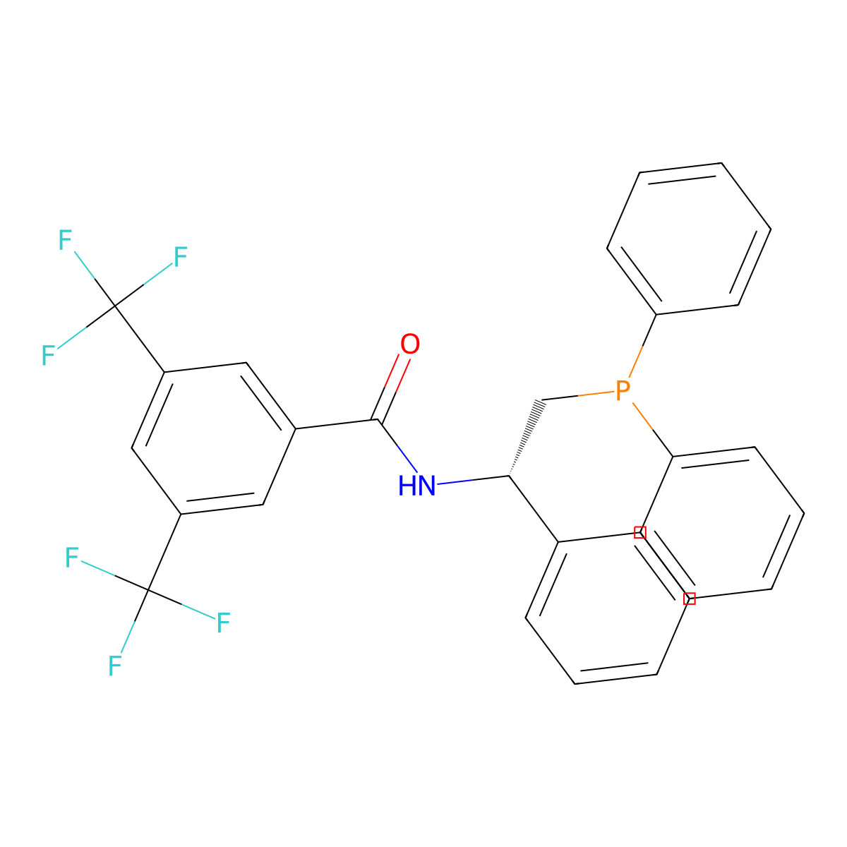 (S)-N-(2-(Diphenylphosphanyl)-1-phenylethyl)-3,5-bis(trifluoromethyl)benzamide molecular structure, CAS 1853342-57-0