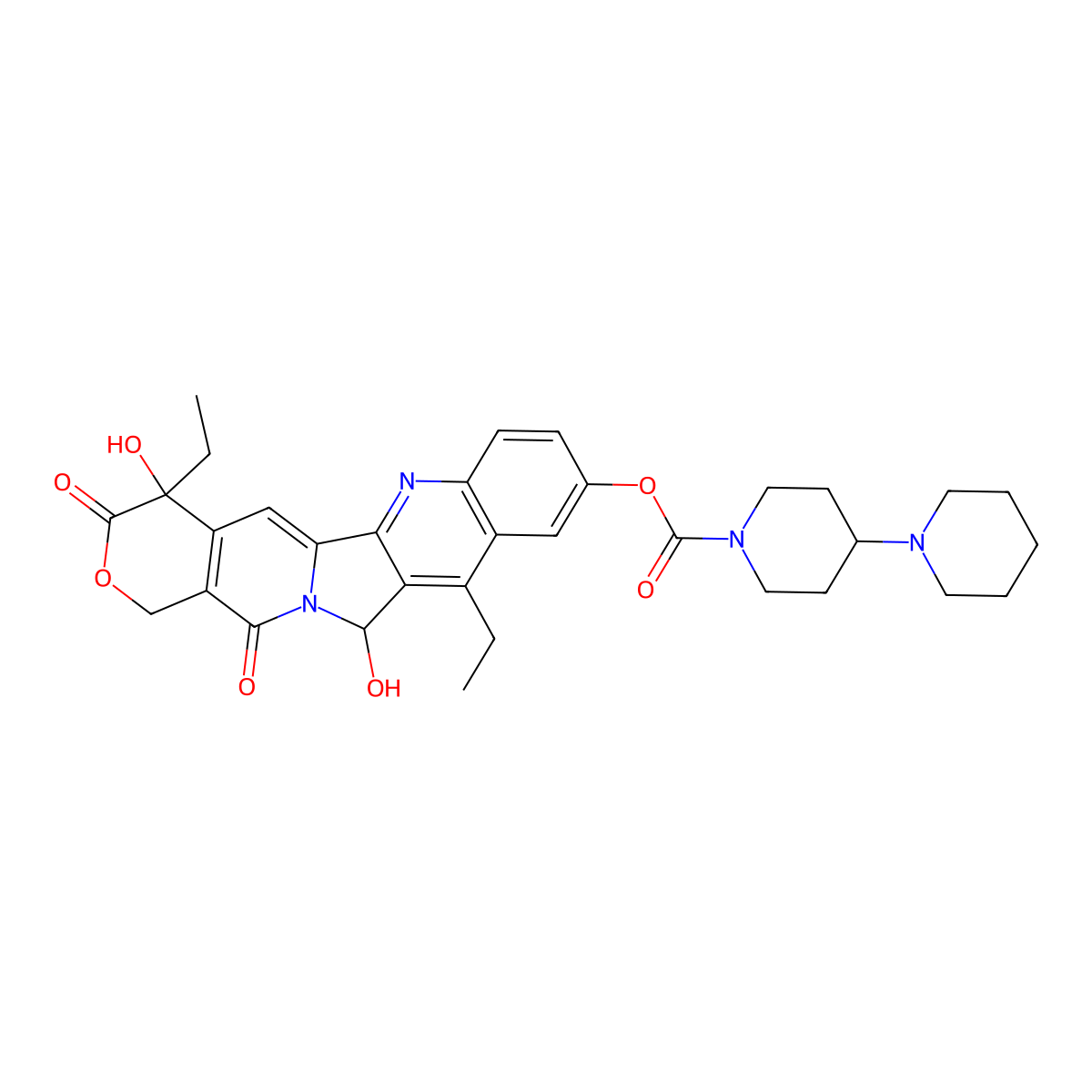 (4S)-4,11-Diethyl-4,12-dihydroxy-3,14-dioxo-3,4,12,14-tetrahydro-1H-pyrano[3',4':6,7]indolizino[1,2-b]quinolin-9-yl [1,4'-bipiperidine]-1'-carboxylate molecular structure, CAS 185336-12-3