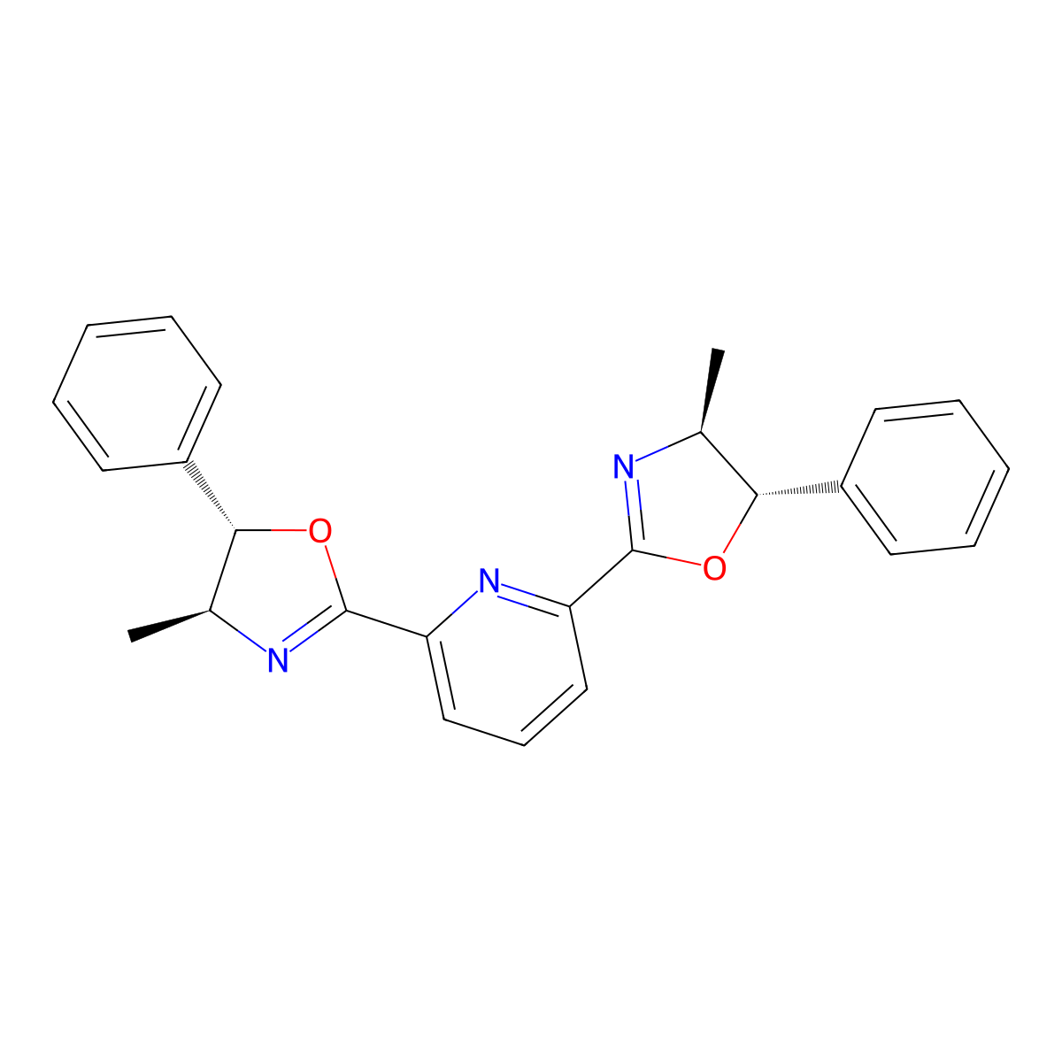 2,6-Bis((4S,5S)-4-methyl-5-phenyl-4,5-dihydrooxazol-2-yl)pyridine molecular structure, CAS 185346-20-7