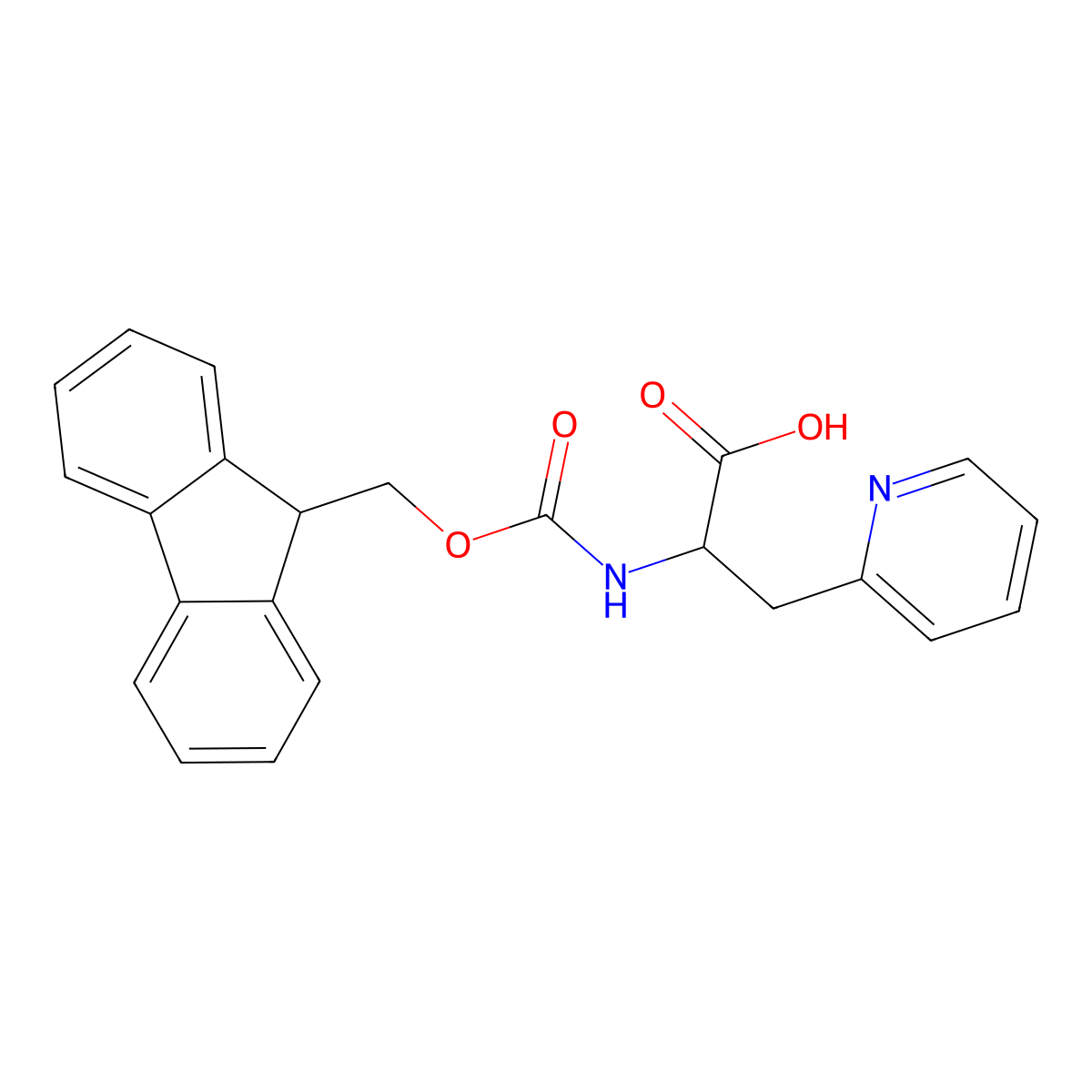 (R)-2-((((9H-Fluoren-9-yl)methoxy)carbonyl)amino)-3-(pyridin-2-yl)propanoic acid molecular structure, CAS 185379-39-9