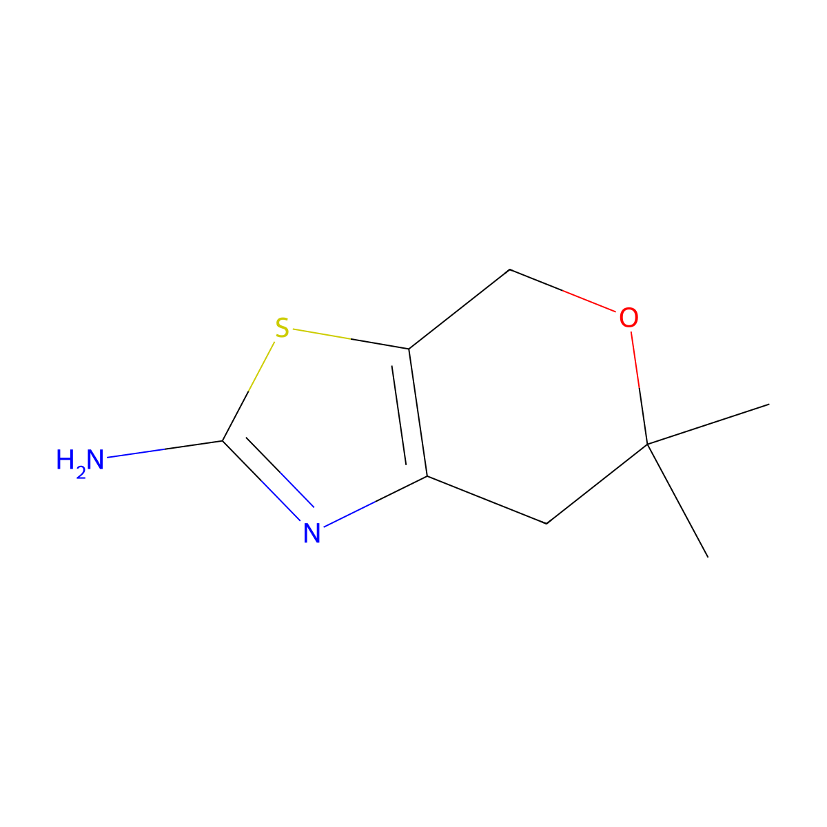 6,6-dimethyl-4H,6H,7H-pyrano(4,3-d)(1,3)thiazol-2-amine molecular structure, CAS 185381-29-7