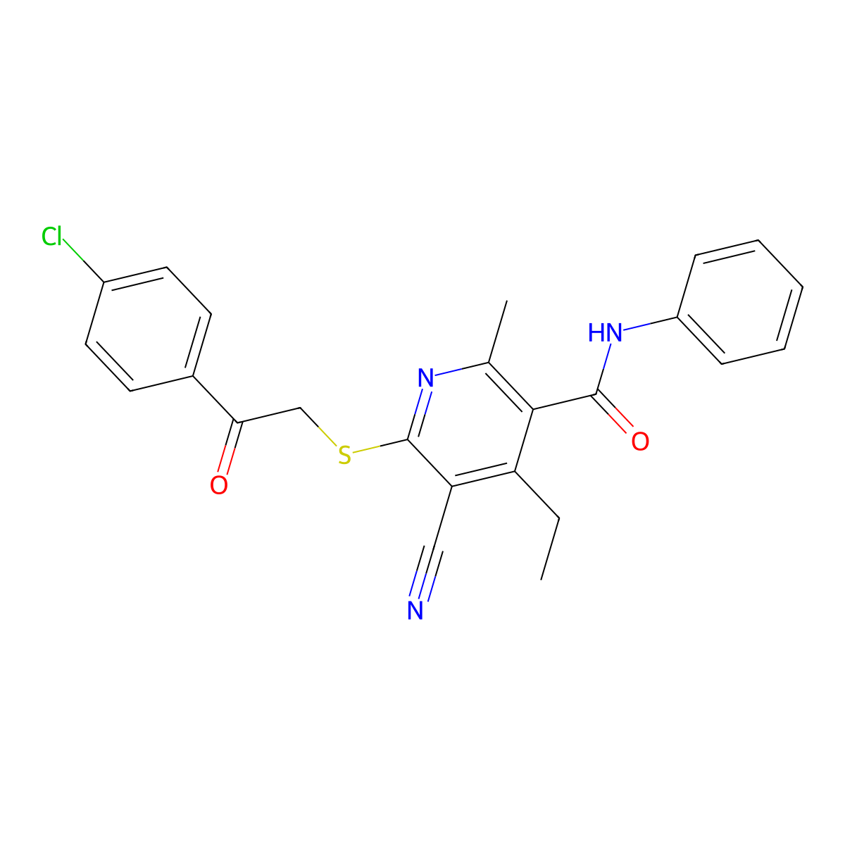 6-[2-(4-chlorophenyl)-2-oxoethyl]sulfanyl-5-cyano-4-ethyl-2-methyl-N-phenylpyridine-3-carboxamide molecular structure, CAS 185390-67-4