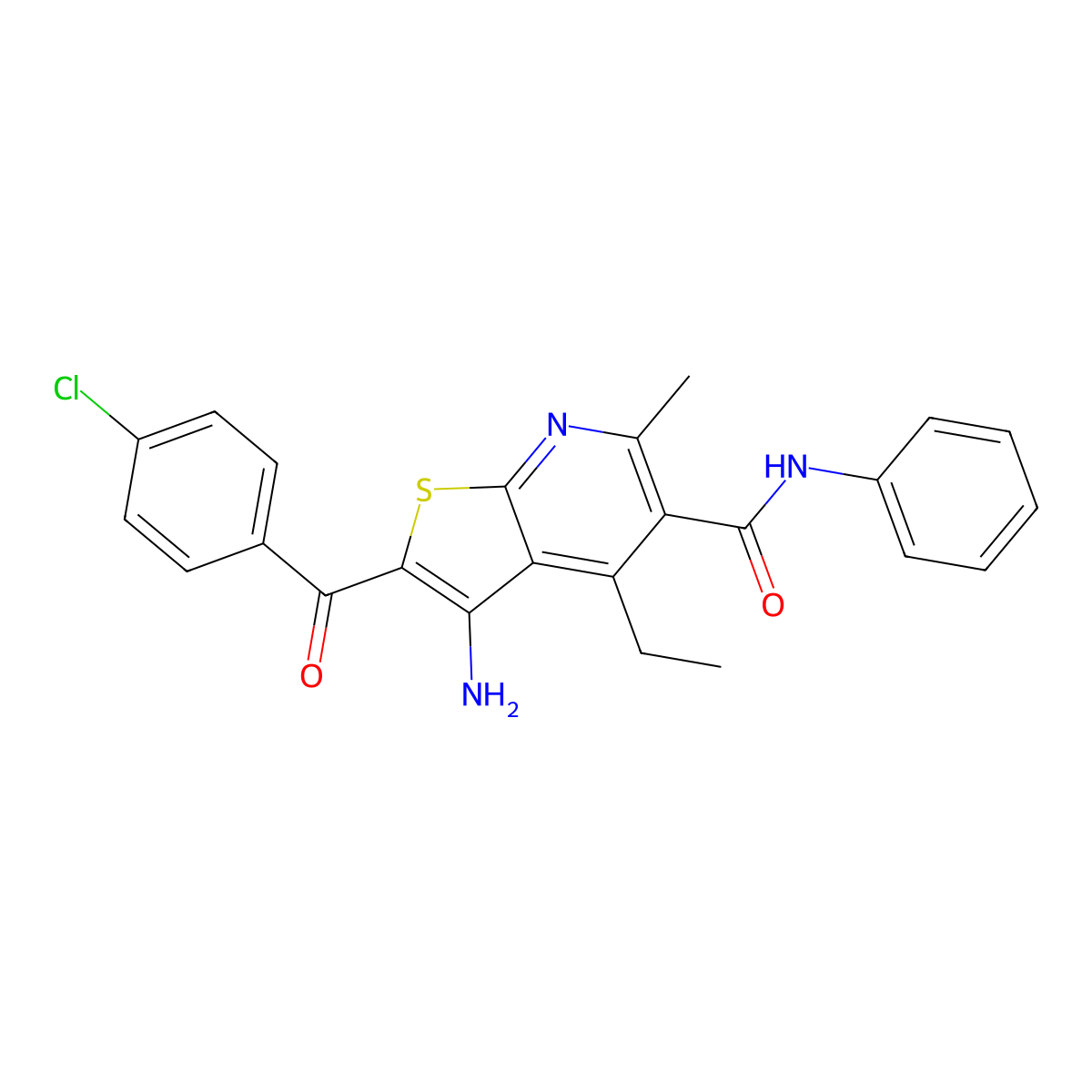3-amino-2-(4-chlorobenzoyl)-4-ethyl-6-methyl-N-phenylthieno[2,3-b]pyridine-5-carboxamide molecular structure, CAS 185390-70-9
