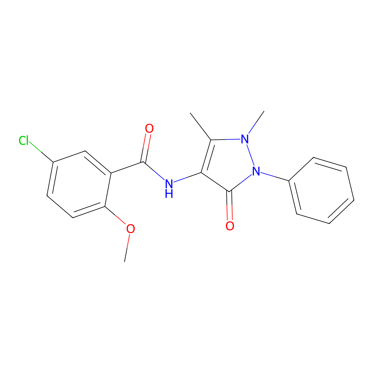 5-chloro-N-(1,5-dimethyl-3-oxo-2-phenyl-2,3-dihydro-1H-pyrazol-4-yl)-2-methoxybenzamide molecular structure, CAS 1854-05-3