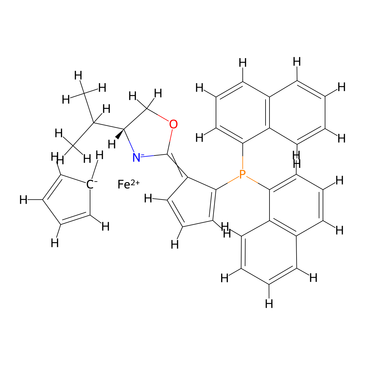 (2S)-1-[(4R)-4,5-Dihydro-4-(1-methylethyl)-2-oxazolyl]-2-(di-1-naphthalenylphosphino)ferrocene molecular structure, CAS 1854070-87-3