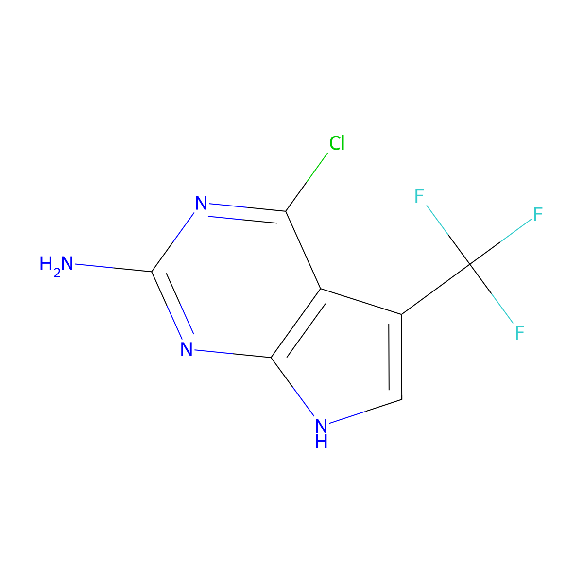 4-chloro-5-(trifluoromethyl)-7H-pyrrolo[2,3-d]pyrimidin-2-amine molecular structure, CAS 1854086-23-9