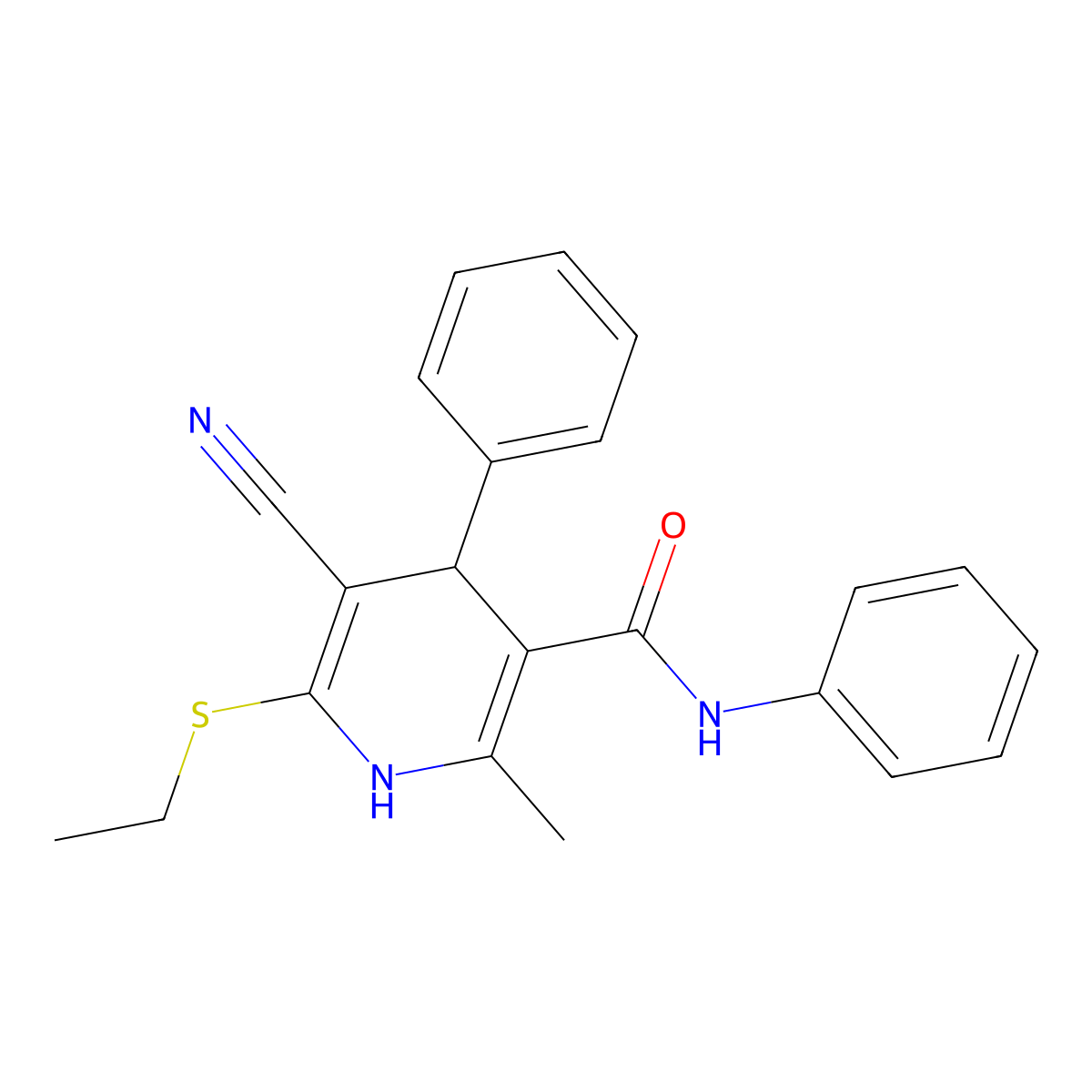 5-cyano-6-ethylsulfanyl-2-methyl-N,4-diphenyl-1,4-dihydropyridine-3-carboxamide molecular structure, CAS 185409-69-2