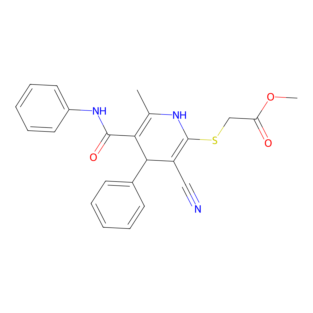 Methyl 2-[[3-cyano-6-methyl-4-phenyl-5-(phenylcarbamoyl)-1,4-dihydropyridin-2-yl]sulfanyl]acetate molecular structure, CAS 185409-72-7