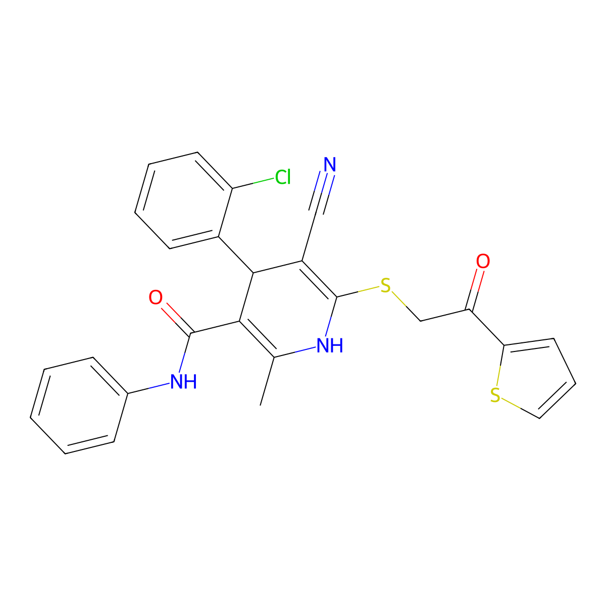 4-(2-chlorophenyl)-5-cyano-2-methyl-6-{[2-oxo-2-(thiophen-2-yl)ethyl]sulfanyl}-N-phenyl-1,4-dihydropyridine-3-carboxamide molecular structure, CAS 185409-92-1