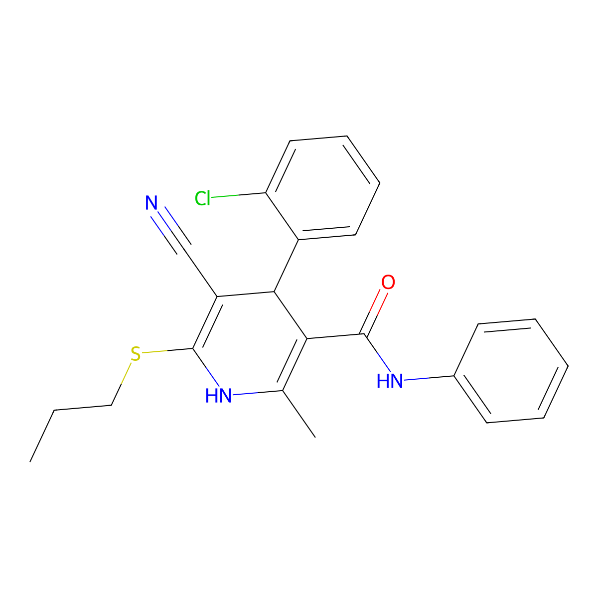 4-(2-chlorophenyl)-5-cyano-2-methyl-N-phenyl-6-propylsulfanyl-1,4-dihydropyridine-3-carboxamide molecular structure, CAS 185409-93-2