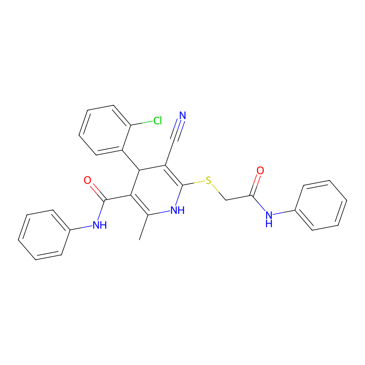 6-(2-anilino-2-oxoethyl)sulfanyl-4-(2-chlorophenyl)-5-cyano-2-methyl-N-phenyl-1,4-dihydropyridine-3-carboxamide molecular structure, CAS 185409-95-4
