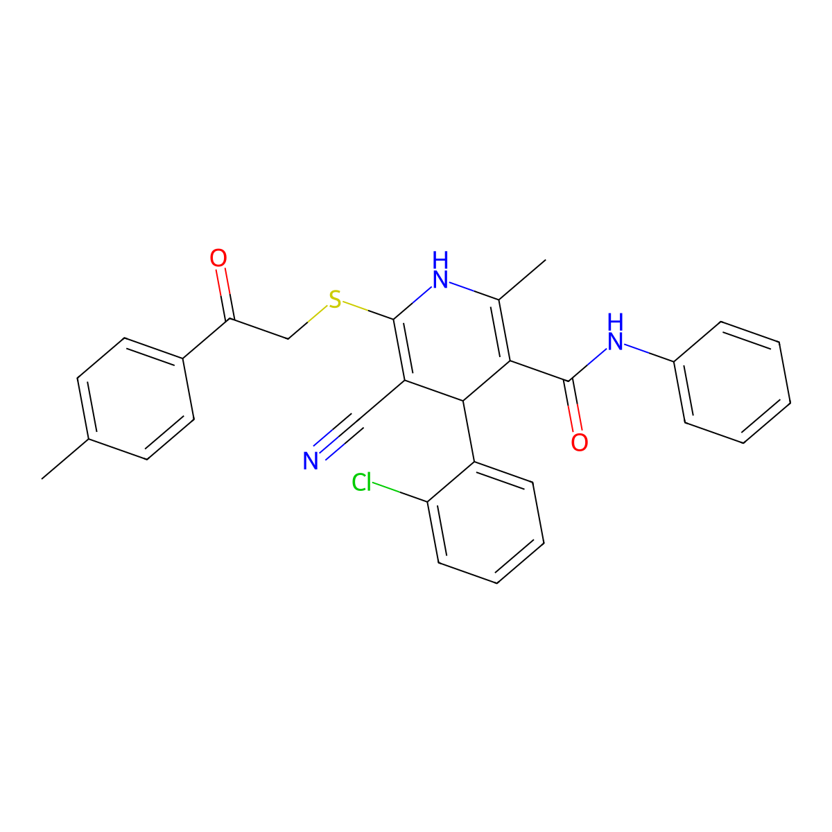 4-(2-chlorophenyl)-5-cyano-2-methyl-6-[2-(4-methylphenyl)-2-oxoethyl]sulfanyl-N-phenyl-1,4-dihydropyridine-3-carboxamide molecular structure, CAS 185409-96-5