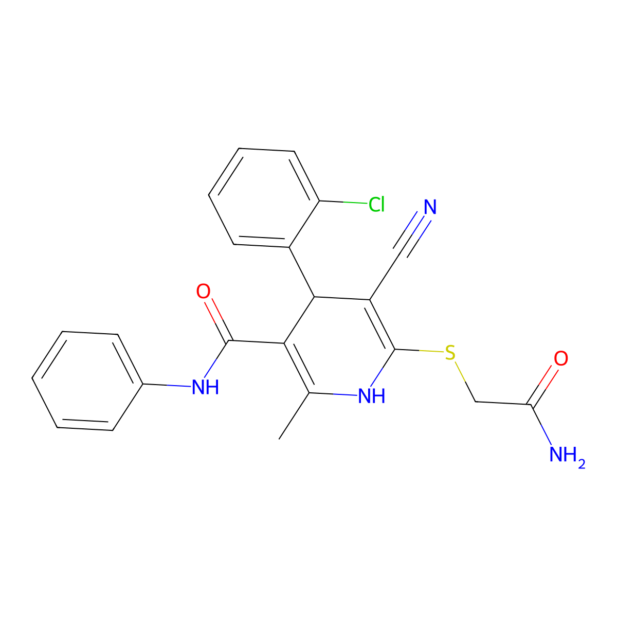6-((2-amino-2-oxoethyl)thio)-4-(2-chlorophenyl)-5-cyano-2-methyl-N-phenyl-1,4-dihydropyridine-3-carboxamide molecular structure, CAS 185409-97-6