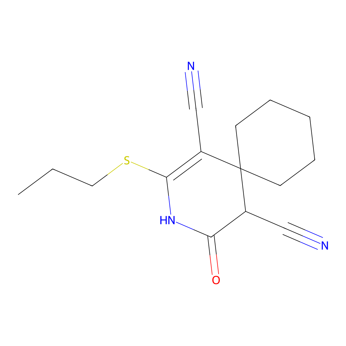 4-Oxo-2-(propylsulfanyl)-3-azaspiro[5.5]undec-1-ene-1,5-dicarbonitrile molecular structure, CAS 185414-59-9