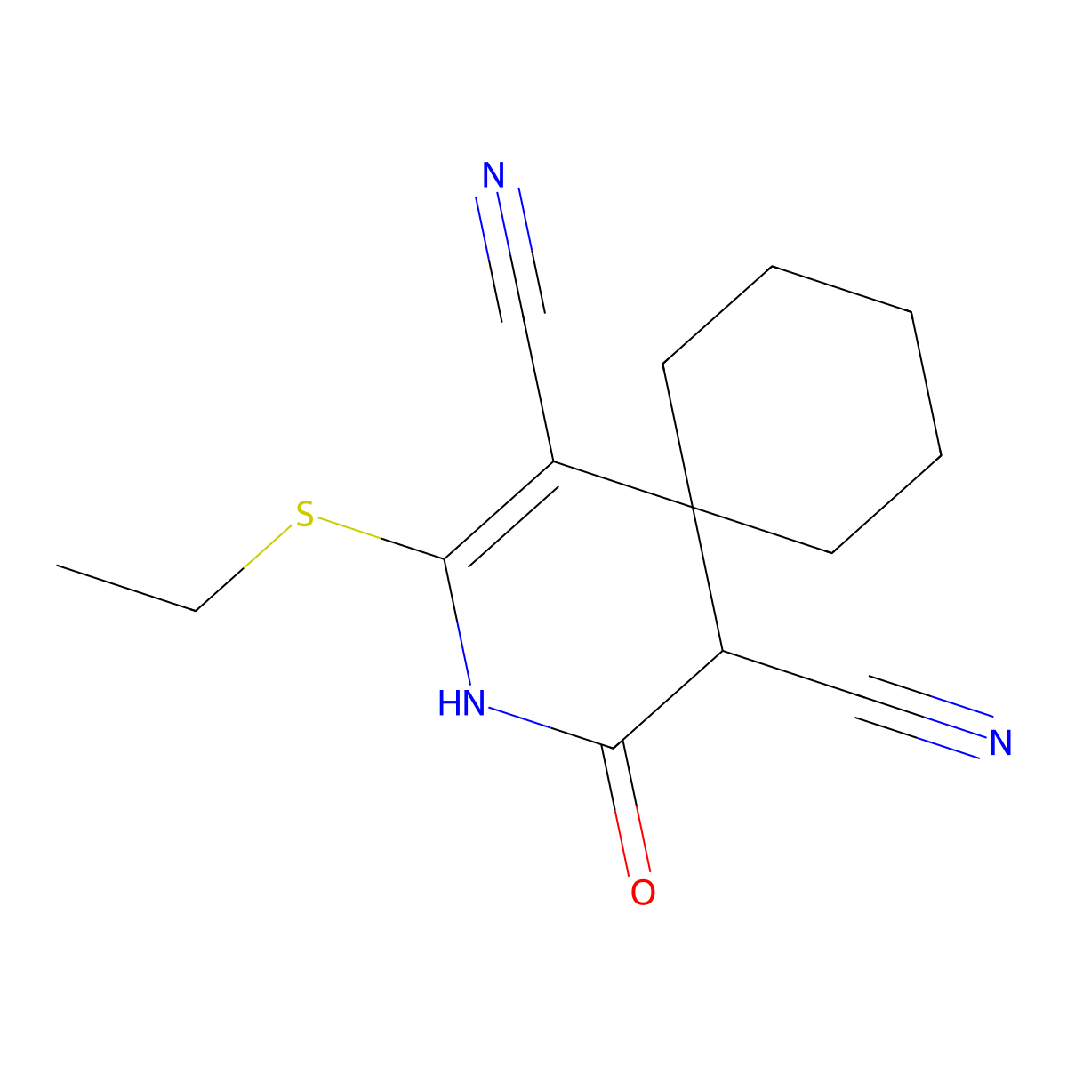 2-(Ethylsulfanyl)-4-oxo-3-azaspiro[5.5]undec-1-ene-1,5-dicarbonitrile molecular structure, CAS 185414-61-3