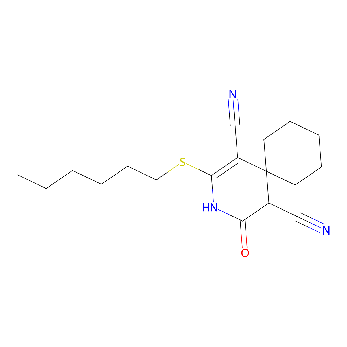2-(Hexylsulfanyl)-4-oxo-3-azaspiro[5.5]undec-1-ene-1,5-dicarbonitrile molecular structure, CAS 185414-63-5