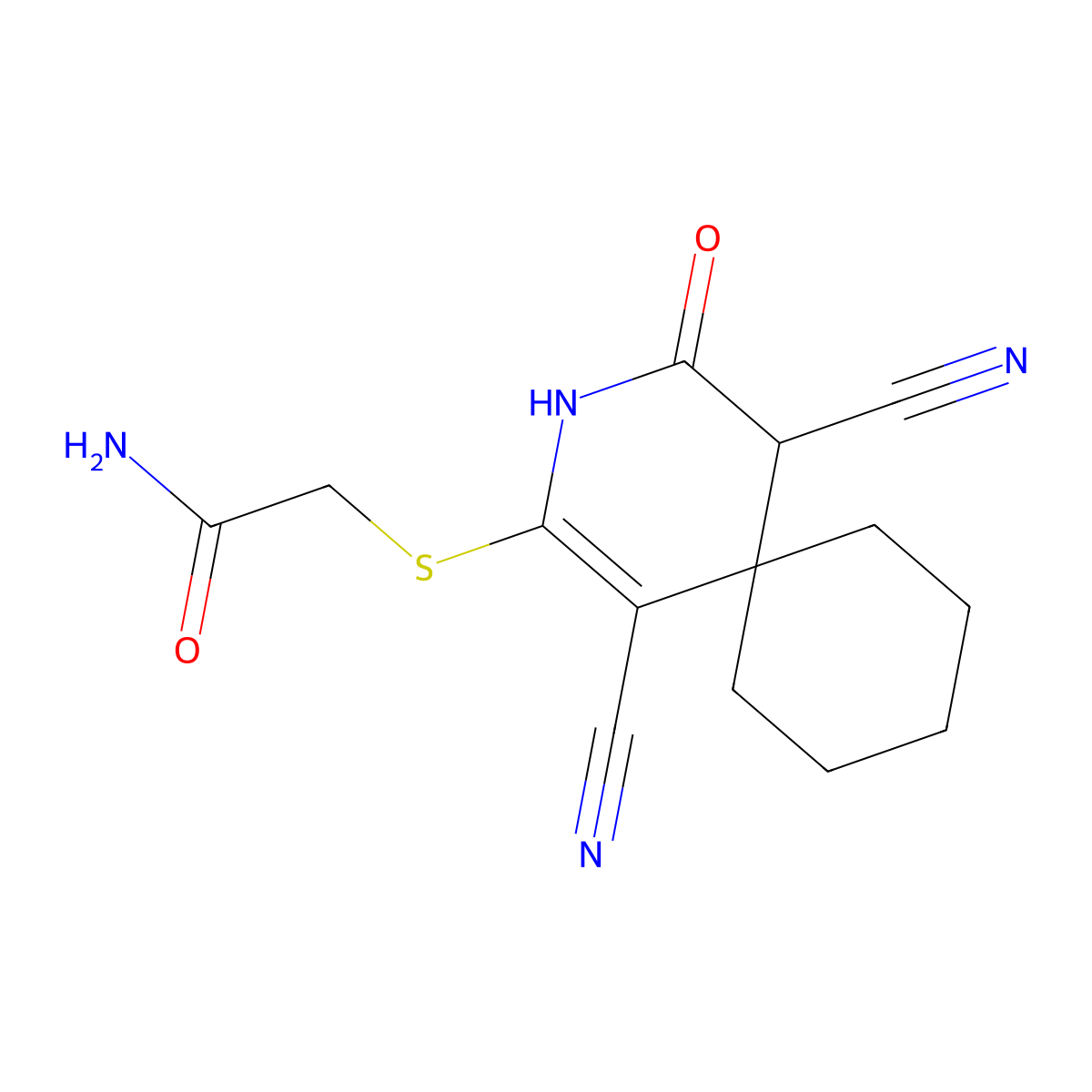 2-[(1,5-Dicyano-4-oxo-3-azaspiro[5.5]undec-1-en-2-yl)sulfanyl]acetamide molecular structure, CAS 185414-64-6