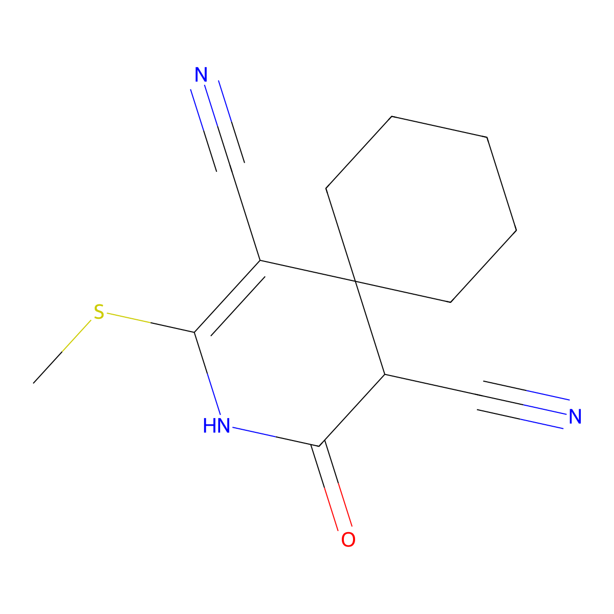 4-Hydroxy-2-(methylsulfanyl)-3-azaspiro[5.5]undeca-1,3-diene-1,5-dicarbonitrile molecular structure, CAS 185414-65-7