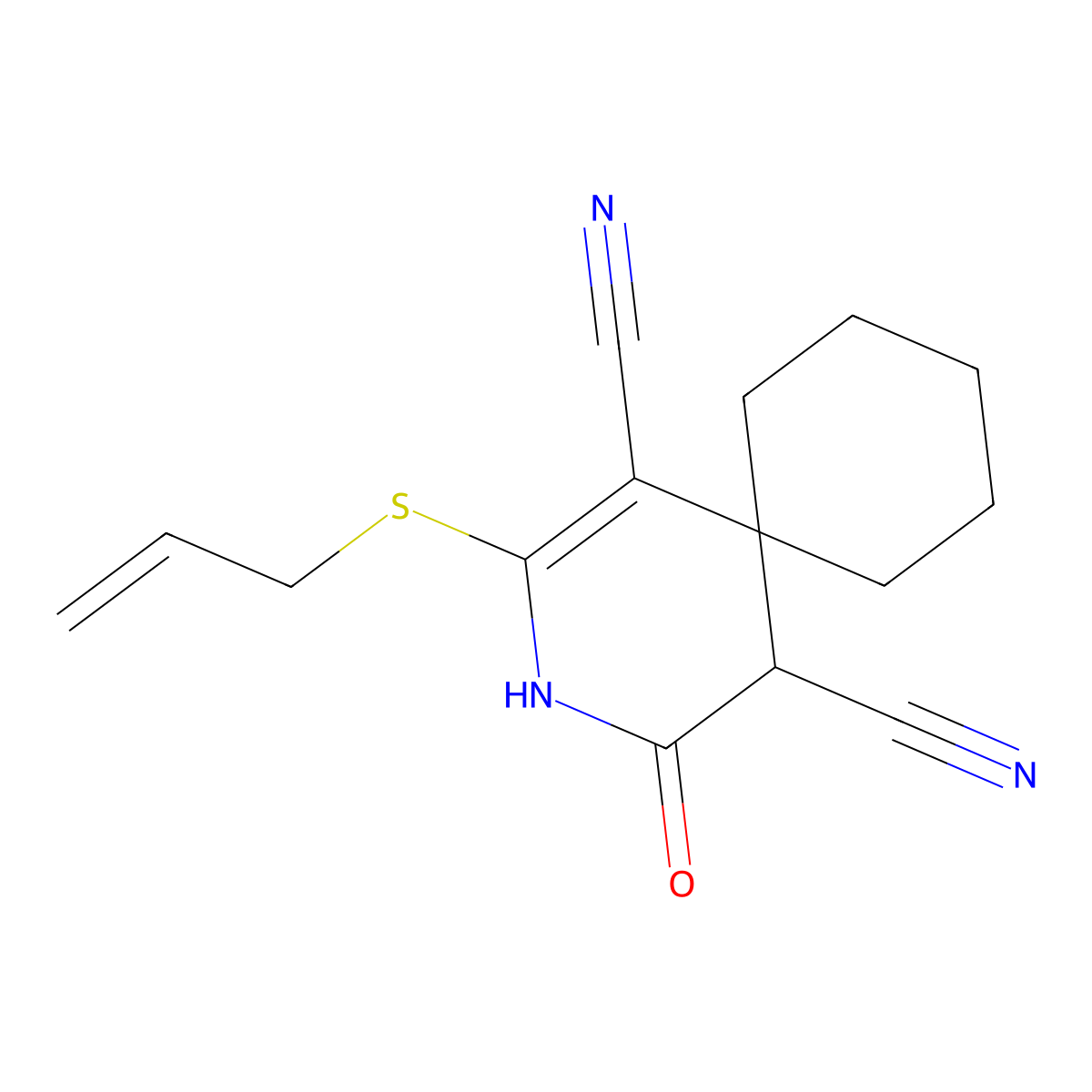 4-Oxo-2-(prop-2-en-1-ylsulfanyl)-3-azaspiro[5.5]undec-1-ene-1,5-dicarbonitrile molecular structure, CAS 185414-84-0