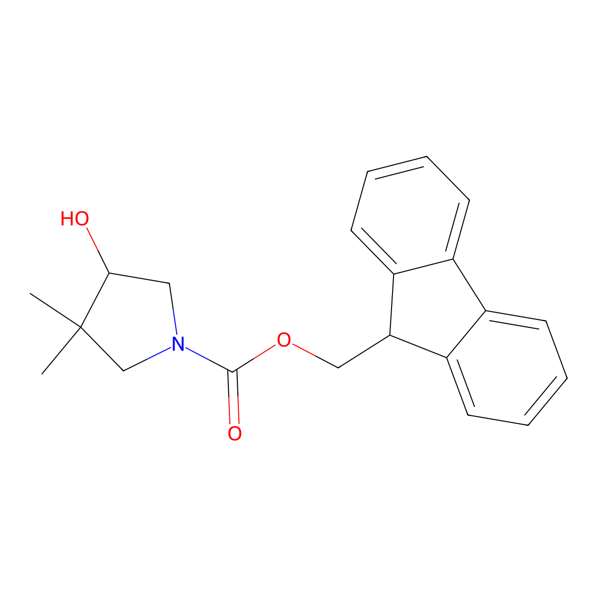 (9H-fluoren-9-yl)methyl 4-hydroxy-3,3-dimethylpyrrolidine-1-carboxylate molecular structure, CAS 1854257-16-1