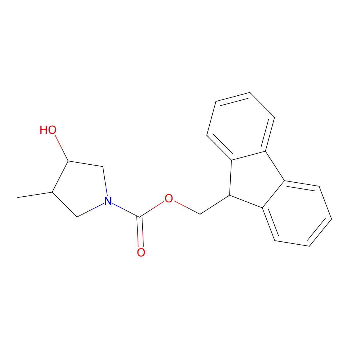 (9H-fluoren-9-yl)methyl 3-hydroxy-4-methylpyrrolidine-1-carboxylate molecular structure, CAS 1854257-23-0
