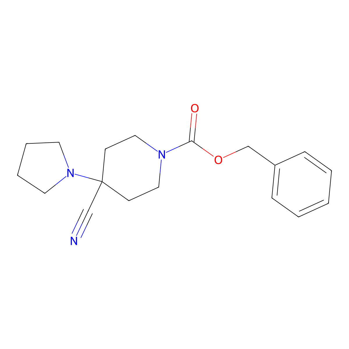 Benzyl 4-cyano-4-(pyrrolidin-1-yl)piperidine-1-carboxylate molecular structure, CAS 1854292-70-8